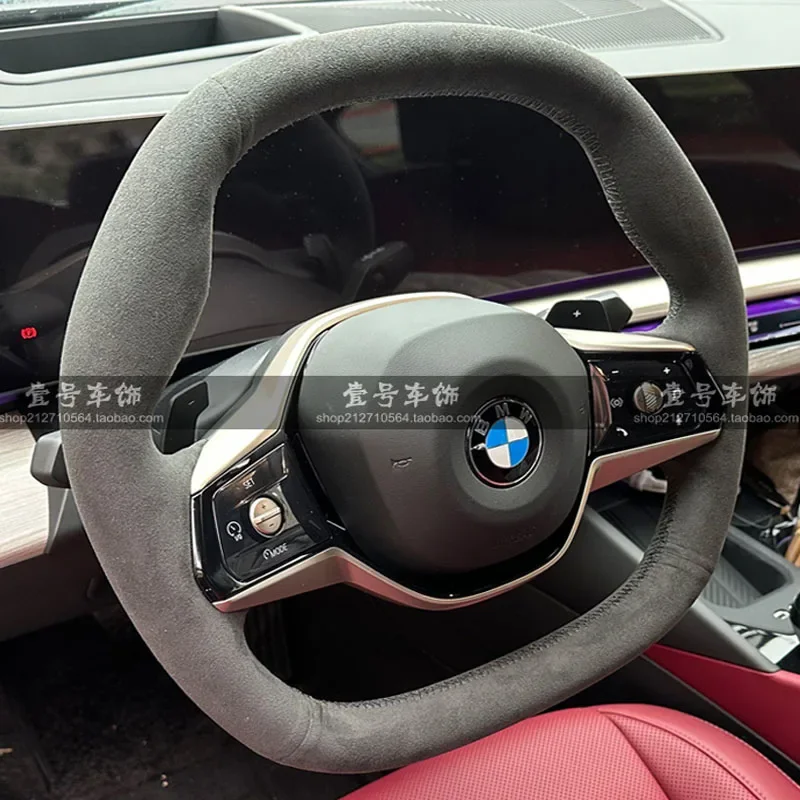 For BMW ix i5 525 530 Car accessories DIY Hand Stitched black nonslip wear-resisting Genuine Leather Car Steering Wheel Cover