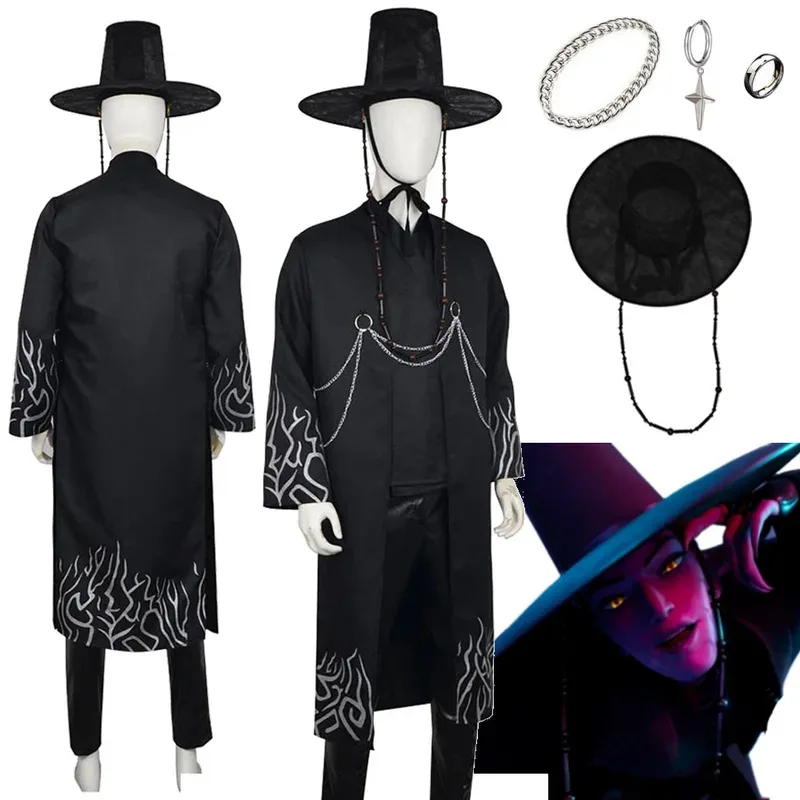 Saja Boys Jinu Cartoon KPop Demon Hunter Costume Cosplay Travestimento da uomo Abiti cinesi con cappello Collana e orecchini Halloween