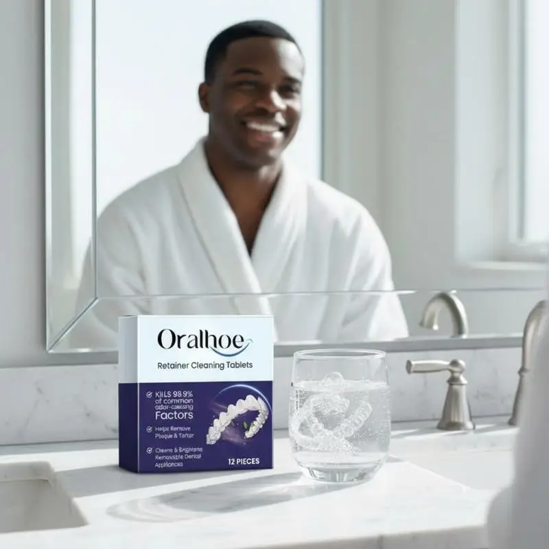 Denture Cleansing Tablets Oral Hygiene Care - Whitening Tooth Plaque Removal Retainer Cleaner Reduces Odor for Fresh Breath view 2