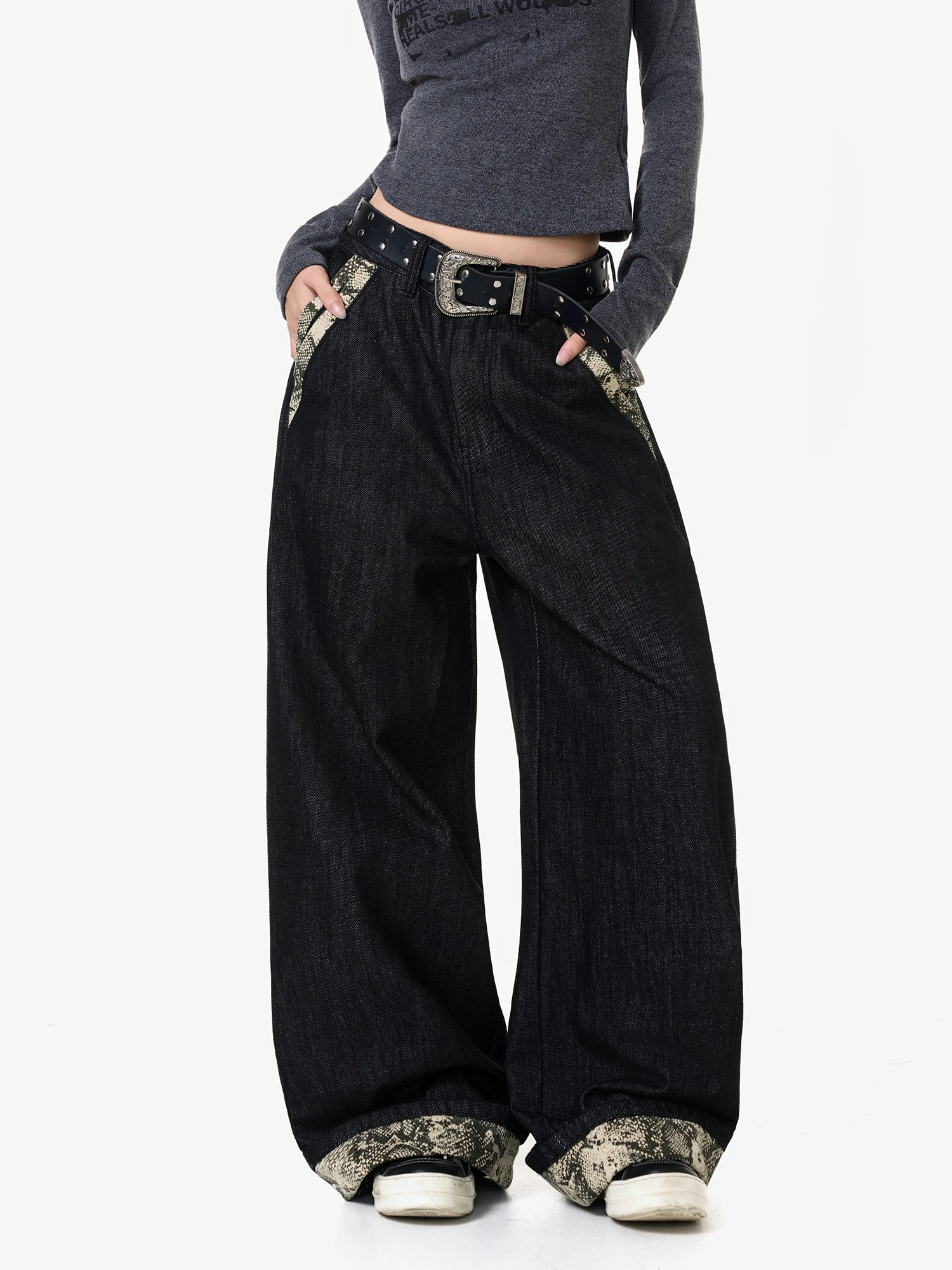 

Wild Azizi 2025 Новый узор змеиной кожи, свободные широкие джинсы, мужские прямые брюки, уличная талия