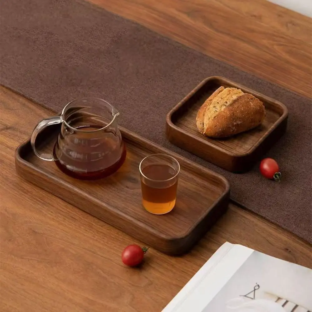 Dessert Platter Japanese Style Wooden Fruit Tray Natural Round/Square Tea Serving Plate Durable Snack Tray Restaurant