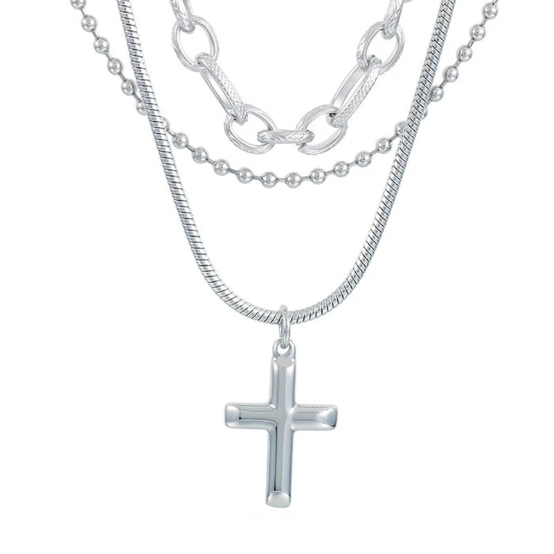Edelstahl Gold Farbe Link Kette Doppel Schichten Halskette für Männer Frauen Hip Hop Mit Kreuze Charme Trend Schmuck Geschenk