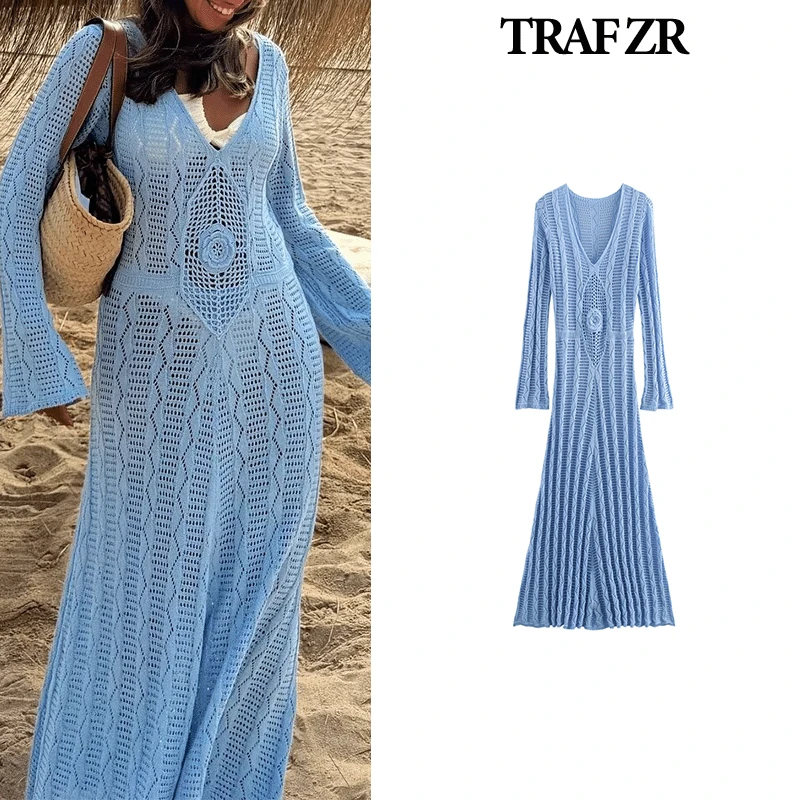 TRAF ZR Dresses with Cutouts Elegant and Beautiful Women's Dresses Robes Midi Party Dress Prom gown Slim Beach Style Dress