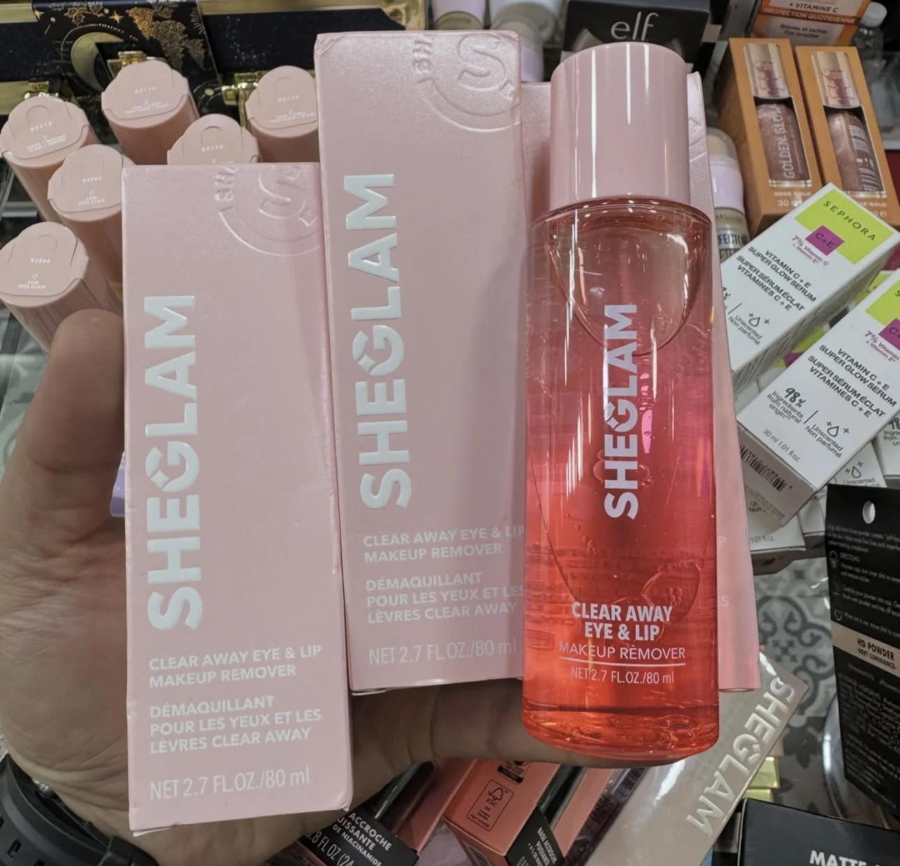 Marke Red Pomegranate Makeup Remover SHEGLAM Clear Away Sanfte Tiefenreinigung Aufhellen Nicht reizende Augenlippe Gesichtsreinigungswerkzeuge