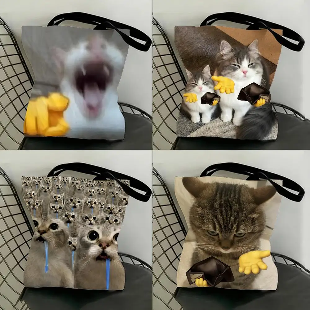 Animal Meme Cat Meme Storage Bags Shopping Bags Series Print Bags Lightweight Shoulder Bag For Daily Use