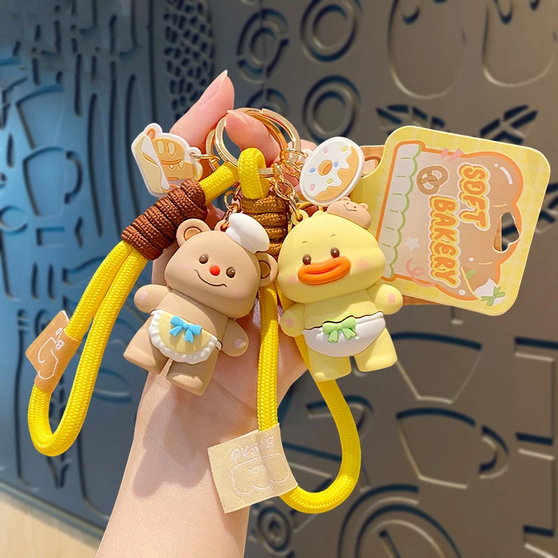 Creative Soft Bread House Apron Brown Bear Baker Keychain Pendant Doll Cute Soy Milk Dog Matcha Panda Animal Car Keyring Women