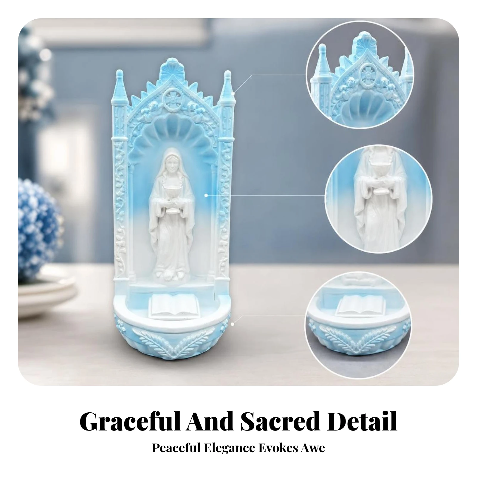 Pointed Finials Embossed Floral Chapel Ornament Gothic Shrine Figurine Home Decor Piece Religious Angel Ornament Arched Design
