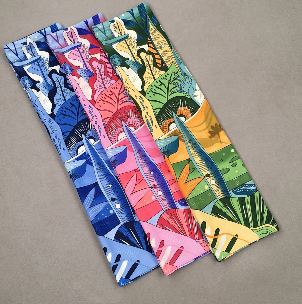 

Silk Scarf Women Large Shawls Jungle Graffiti Printed Stoles Square Scarves Bandana Luxury Kerchief Hijab Female Foulards 130CM