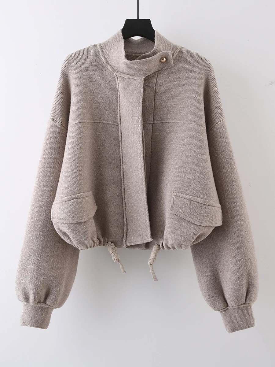 

Женский повседневный кардиган Ele Early Autumn в корейском стиле с воротником-стойкой, на одной пуговице, премиум-класса