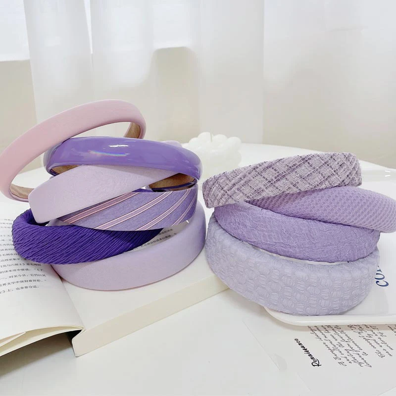 Purple Series Hairband Striped Wrinkled Leather Sponge Headbands for Women Spring Summer Hair Accessories Girls Fashion Headwear