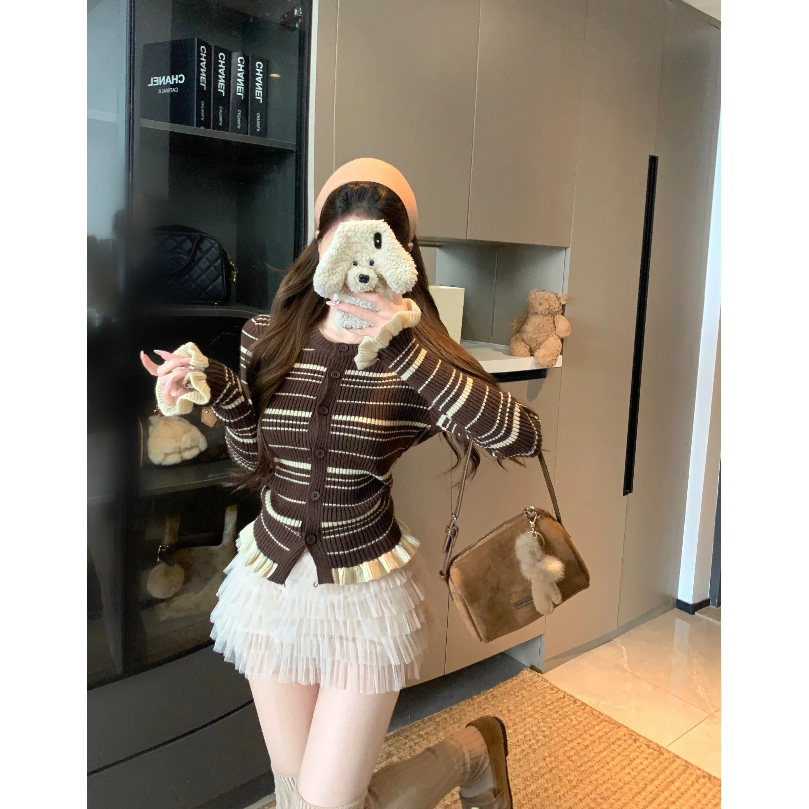 Koreanische Sle Splice Spitze runde Ne Lange Sve frauen Strickwaren Slim Fit Winter Neue Farbe Blo Gestreiften Schlankheits Top