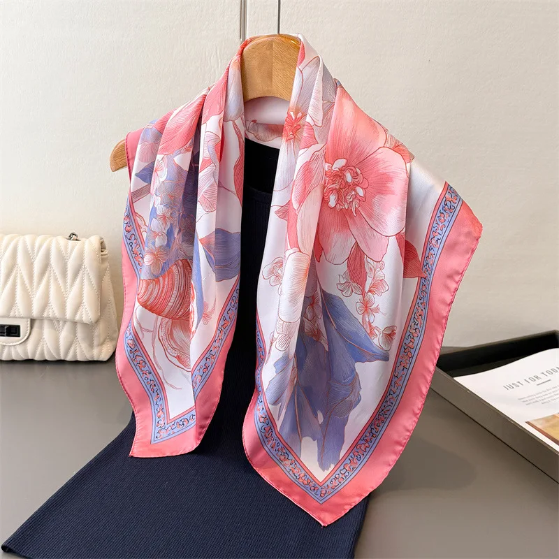 

2026 New Luxury Spring Summer Square Silk Scarves Women Echarpes Bufanda Shawl Wrap Ribbon Scarf Kerchief Foulard Bandana Poncho