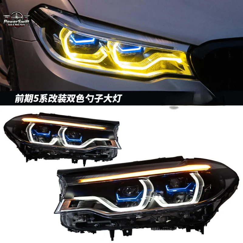 Suitable for 18-20 BMW 5 Series G30 Blue Frame Laser Lens LED Dual Color Golden Eye Headlight Assembly