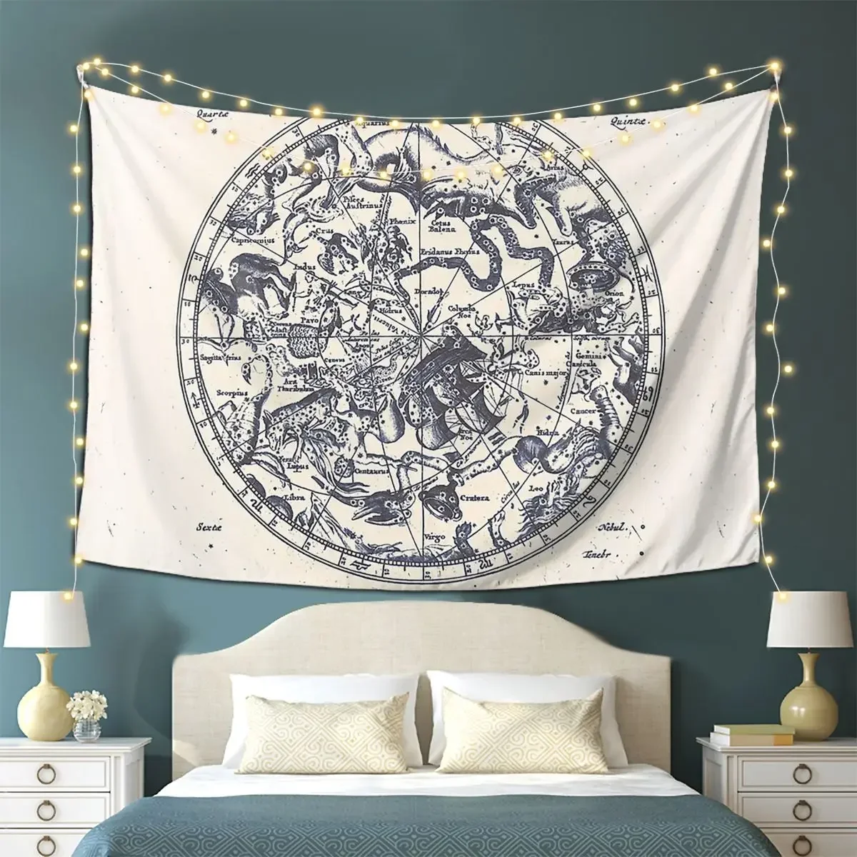 Zodiac Star Sign Constellation Map Ink On Paper Tapestry Tapestries for Living Room Bedroom Decor Home Wall Cloth Wall Hanging