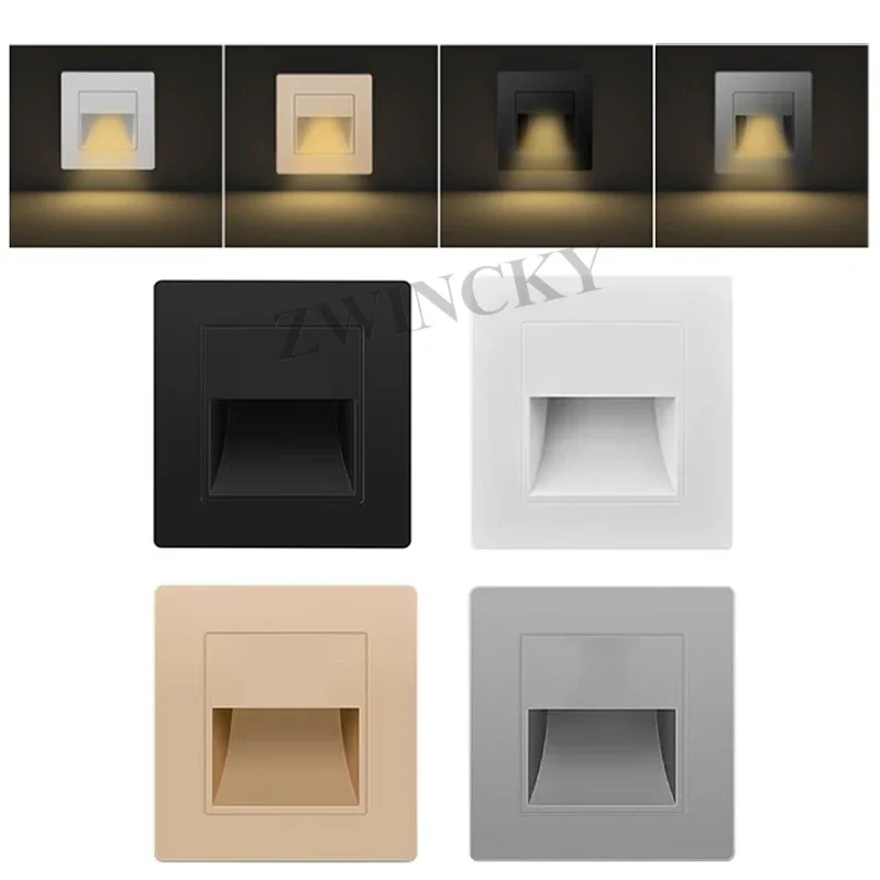 Led Stair Light 4 Colors Wall Light Recessed Footlight Corridor Step Lamp Wall Lamp Bedroom Living Room Stairs Night Light