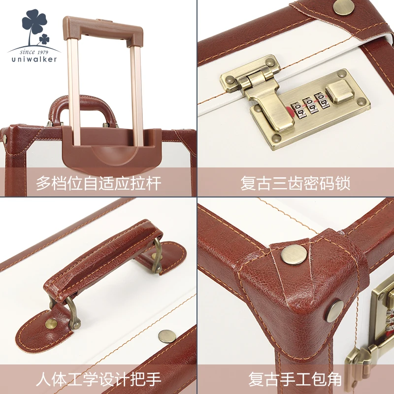 Royal retro valise à roulettes pour hommes et femmes, valise à roulettes universelle en cuir, 20/22/24 pouces