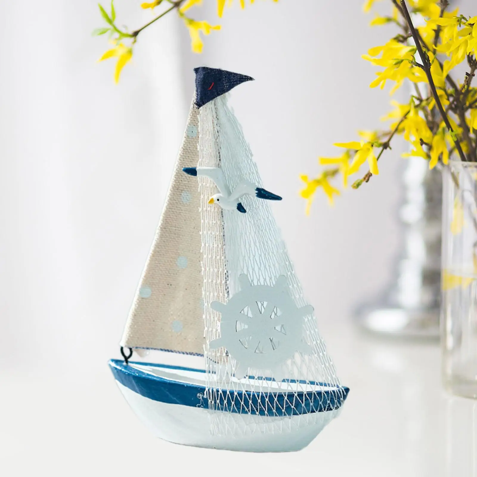 Miniature Sailing Boat Desk Gift Craft Wood for Cabinet Decorating Bathroom