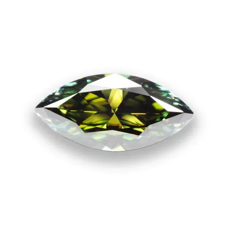 Pierre précieuse en moissanite verte taille marquise avec certificat, idéale pour les bagues de fian