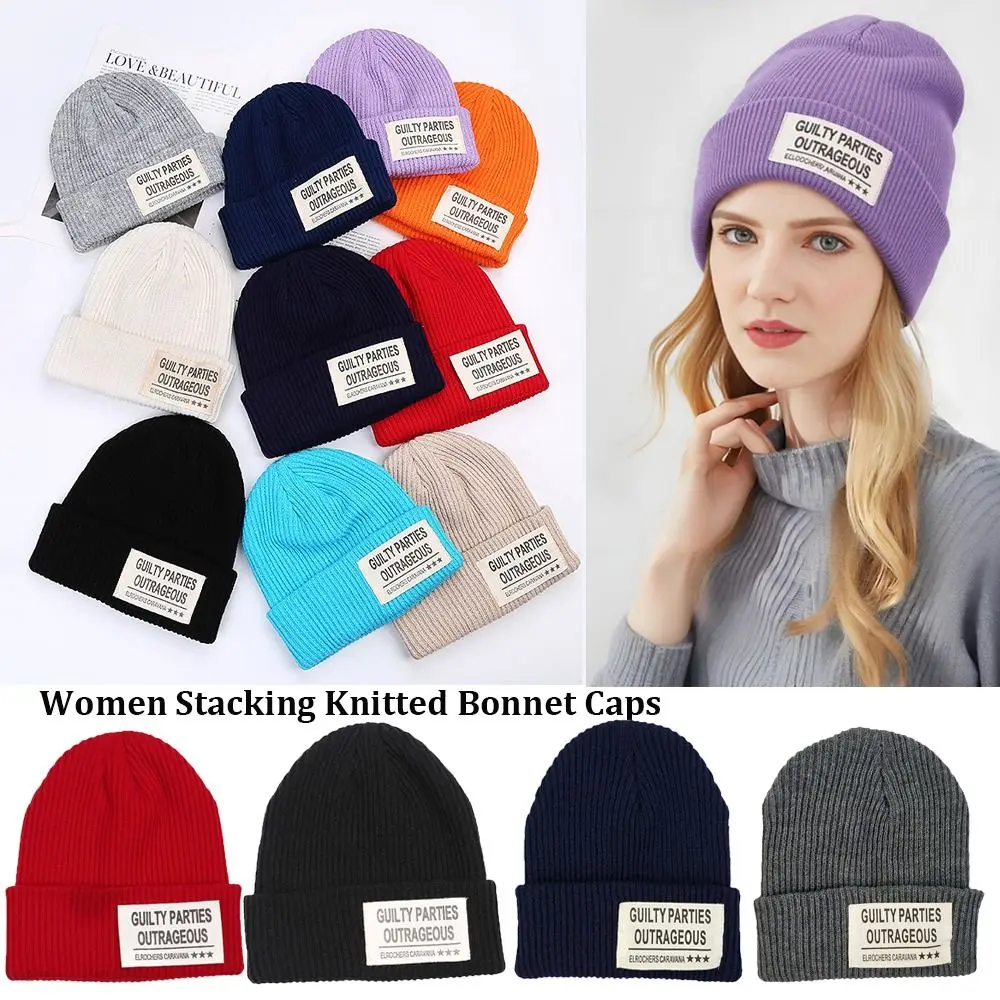 

New Multi Colors Knitted Beanies Unisex with Label Winter Autumn Hats Solid Cute Ladies Casual Cap Outdoor