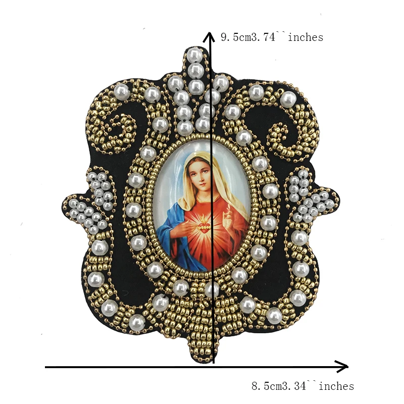 3D Handmade New Heavy Industry Flowers Our Lady Nail Bead Embroidery Big Cross Cloth Paste Glass Diamond Garment Patch