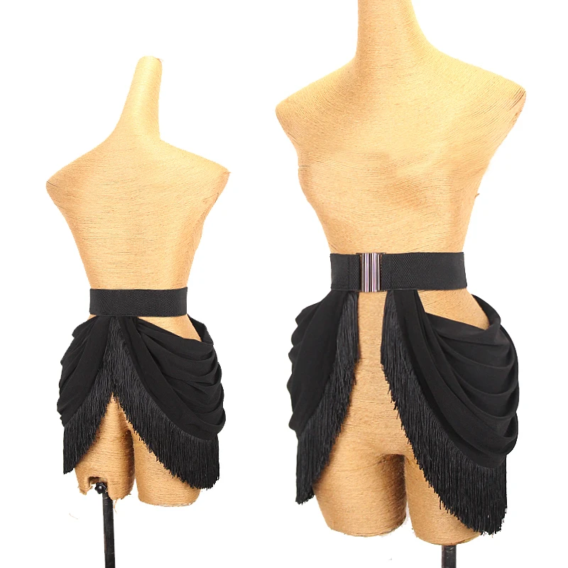 Latin Dance Skirt Women Black Sequin Tassel Girdle Elastic Belt Cha Cha Rumba Samba Dance Clothes Latin Accessories DNV18513