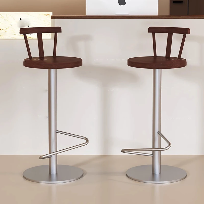 كراسي بار معدنية بسيطة مريحة وحديثة ومكاتب استقبال خشبية باللون الرمادي وكراسي بار مع أثاث منزلي من Sillas خلفي