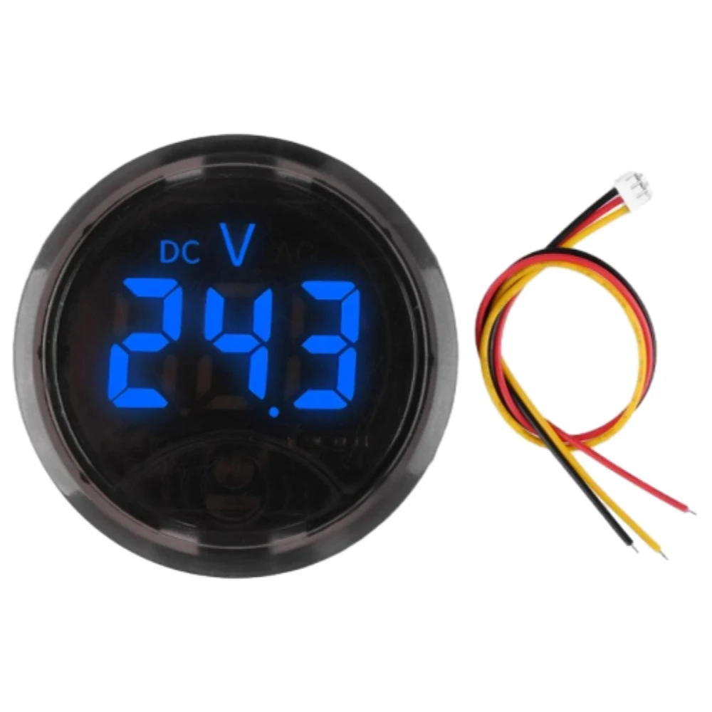 Voltímetro redondo de CC táctil con pantalla Digital LED, DC7-120V, 2/3 cables, protección inversa y función de alarma de bajo voltaje