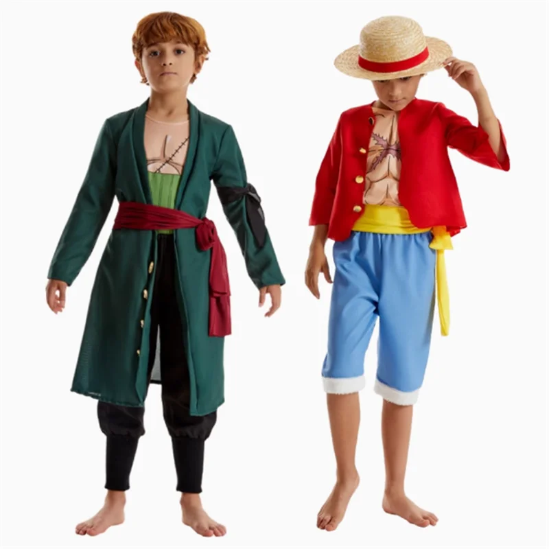 

loween Boys' Cosplay Costume Anime Pirate King Luffy Sanji Ace Outfit Performance Clothes Polyester Fiber 00% Stage Costume