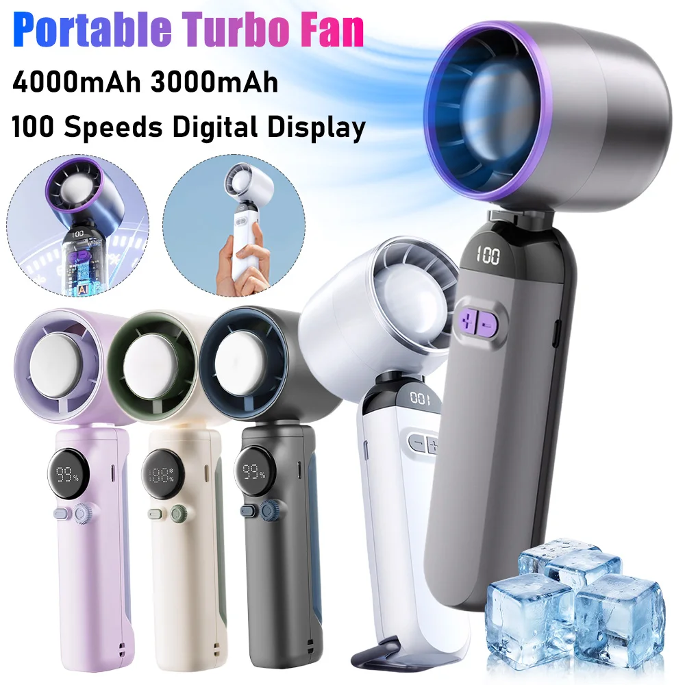 4000mAh 3000mAh Rechargeable USB Fan 100 Speeds Digital Display Portable Turbo Fan Outdoor Travel Small Electric Air Cooler Fans