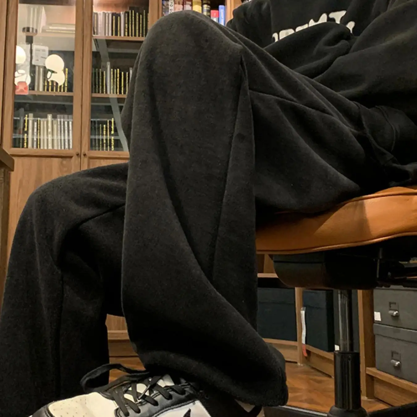 Amerikaanse retrostijl met fleece gevoerde verdikte joggingbroek voor dames, nieuwe herfst en winter losse casual veelzijdige afslankende luie wijde pijpen met hoge taille