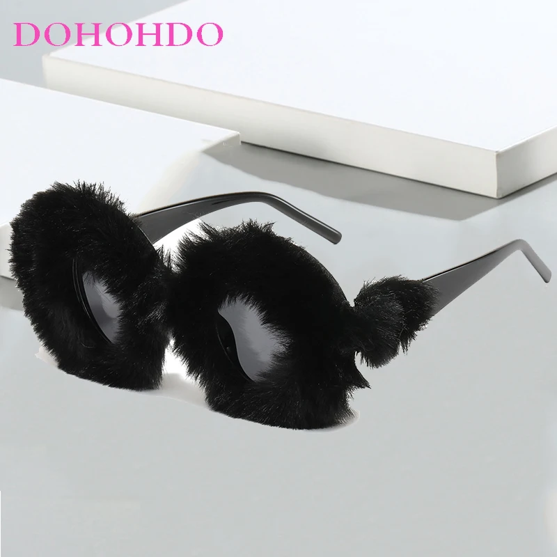 

DOHOHDO 2025 Personalized Oval Soft Fur Sunglasses Women Luxury Brand Sun Glasses Ladies Plush Sun Glasses Lentes De Sol Mujer