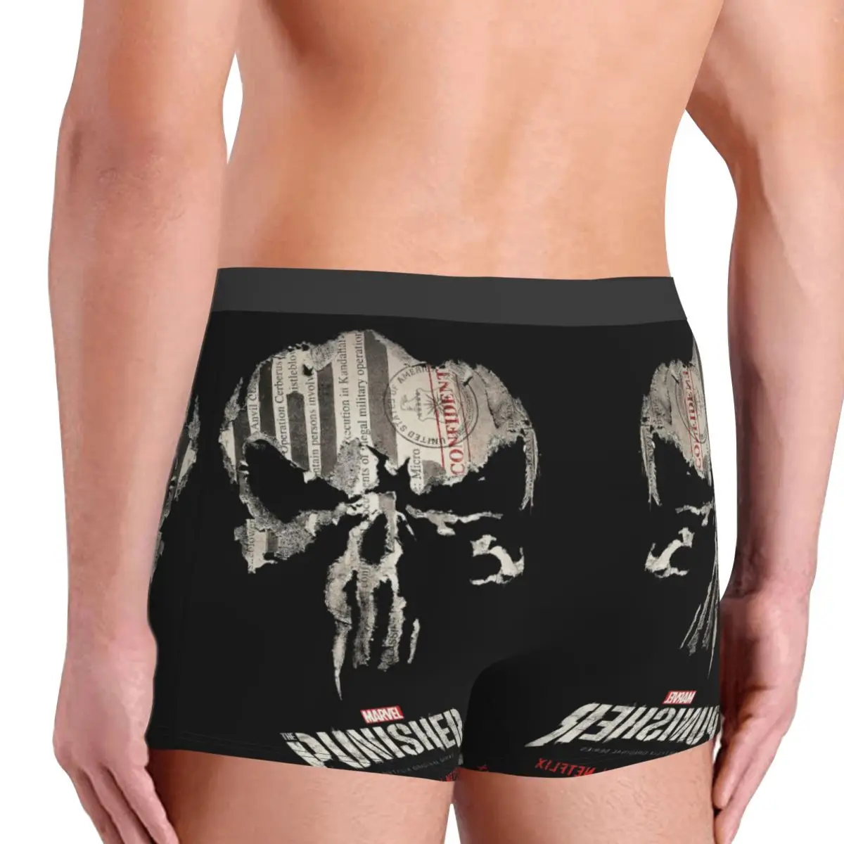 Benutzerdefinierte Punisher Schädel Symbol Boxershorts für Homme 3D-Druck Cartoon Design Unterwäsche Höschen Slips weiche Unterhose