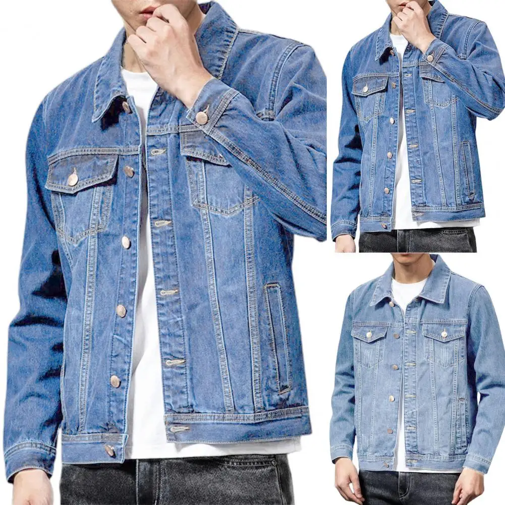 Spring Color Men Jeans Coat Single-breasted Turn-down Collar Denim Cardigan Jacket Slim Fit Outwear jaqueta jeans masculina