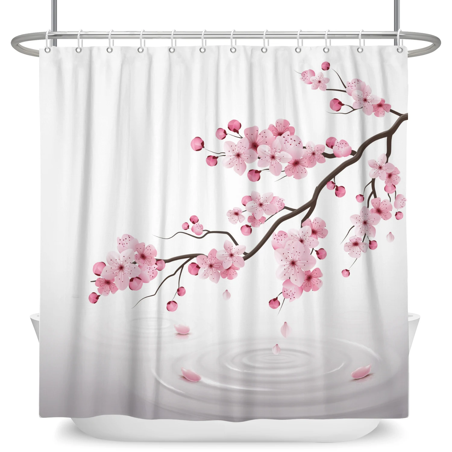 Cortinas de ducha de flores rosas, juego de decoración de baño de tela de poliéster Simple y moderno con ganchos