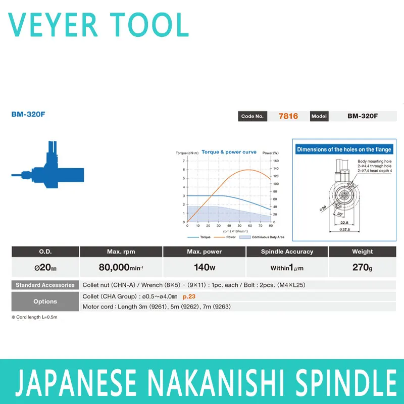 BM-320F Japan Nakanishi core walking machine small electric spindle high frequency milling