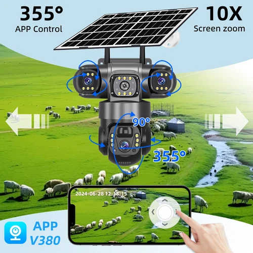 Imagen 2 del producto Cámara de energía Solar V380 Pro, tarjeta Sim 4G, Triple lente PIR, detección humana, Monitor de vídeo de vigilancia CCTV, batería integrada