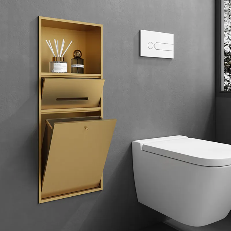 Toilet Trash Can Niche Stainless Steel Embedded Concealed Toilet with Door Toilet Brush Hotel Bathroom Tissue Holder