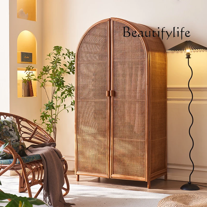 

Natural real rattan single door household bedroom B & B clothing storage rattan wardrobe villa