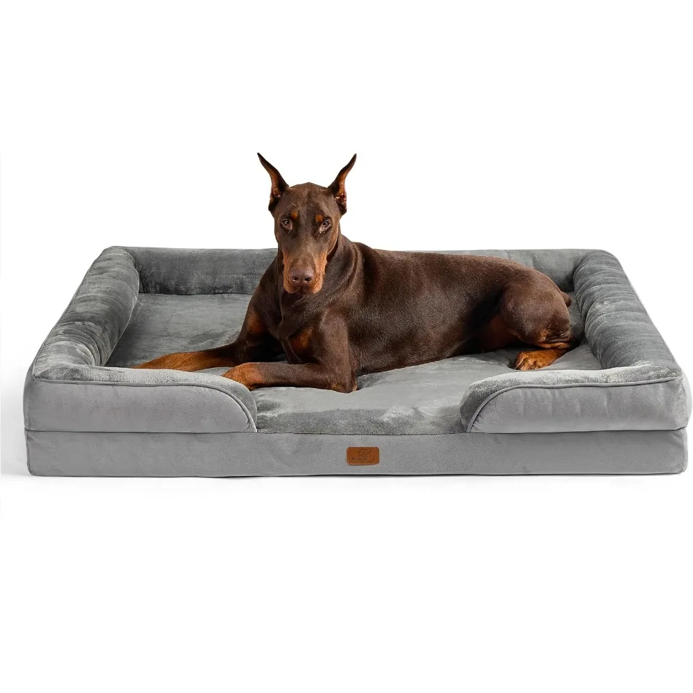 

Big Dog Bed for Large Dogs Supportive Foam Pet Couch Bed With Removable Washable Cover Waterproof Lining and Nonskid Bottom Grey