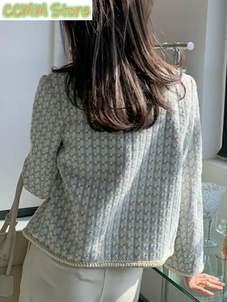 High Quality French Vintage Small Fragrance Tweed Jacket Coat Women Spring Autumn Casual Fried Street Short Coat Plaid Outwear