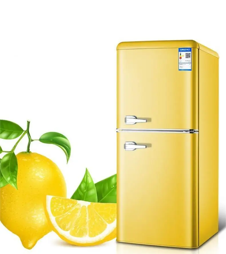 82L Double Door Refrigerator Retro Refrigerator Upright Freezer Bottom Refrigerator Top-freezer for Home Hotel Office Use