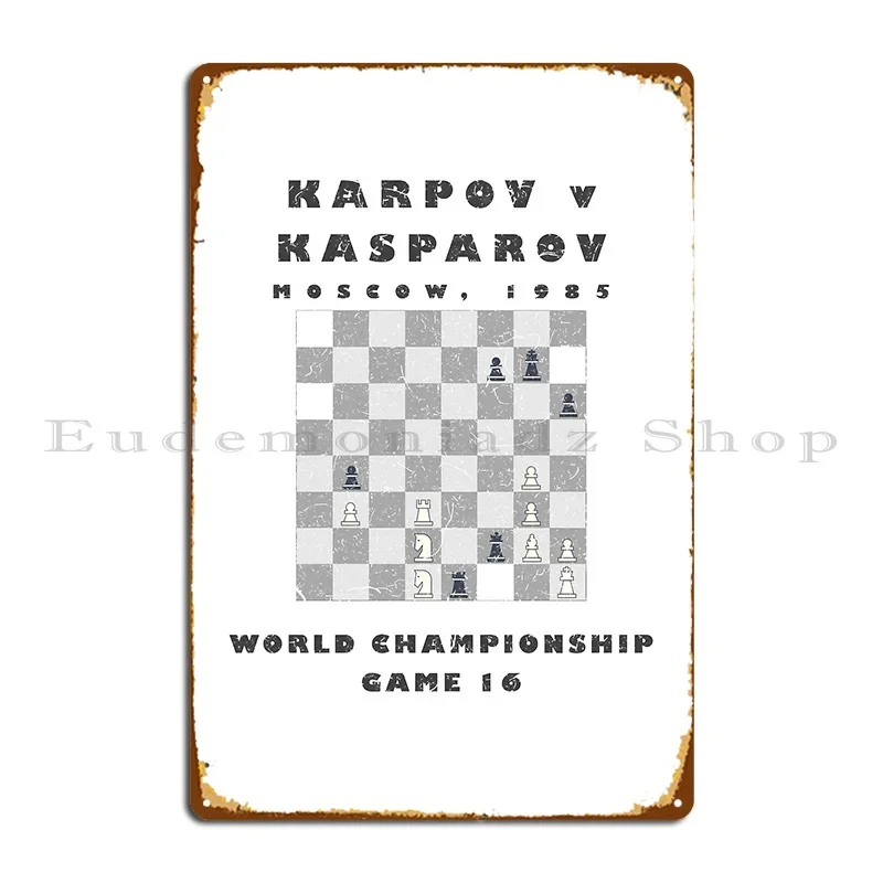 Placa de Metal do Campeonato Mundial de Xadrez Karpov vs. Kasparov 1985, Design Retrô para Festas e Clubes, Placa de Lata Engraçada para Festas e Clubes