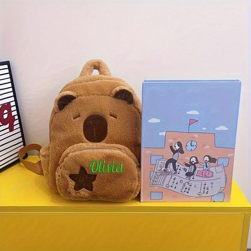 

Плюшевый рюкзак с вышитым именем капибары, кавайная плюшевая кукла, меховая сумка, детская сумка, сумка на плечо, рюкзак, подарки для подруги