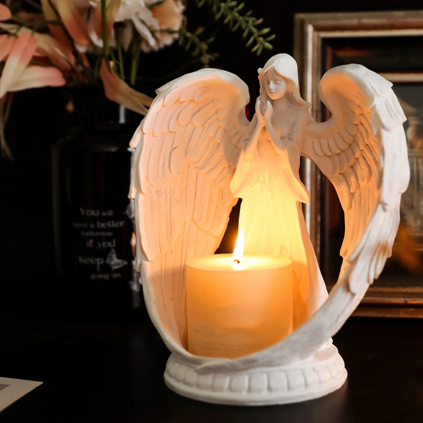 Creative Prayer Angel Candlestick Pure White Wing Angel Prayer Statue For Living Room Dining Room Wedding Decoration