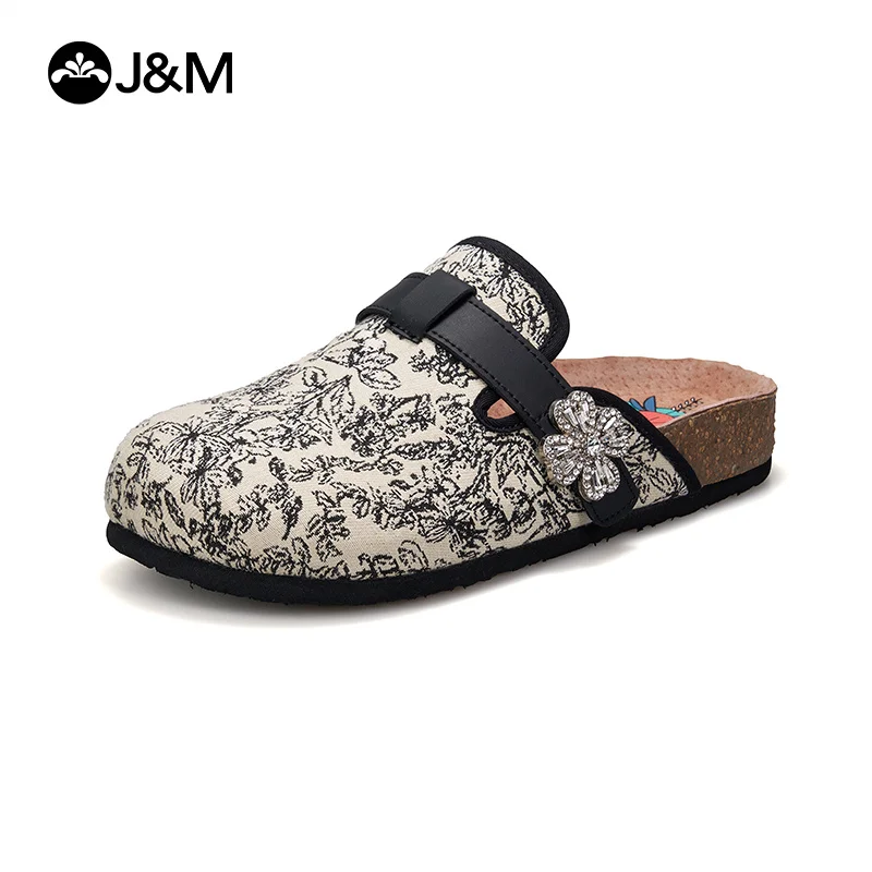 J&M Fashion Women Slides Flower Mules Slippers Clogs Cork Insole Sandals with Arch Support Outdoor Beach Slides Girl Home Shoes