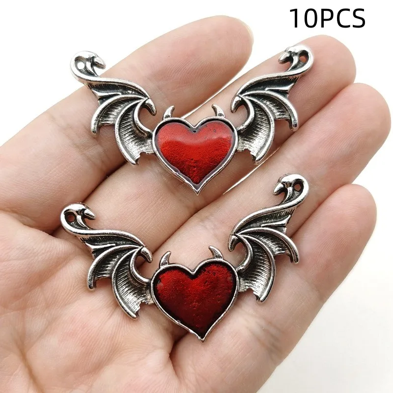 8/10PCS DIY Zinc Alloy Jewelry Accessories Devil Peach Heart Wings Pendant Accessories Suitable for Necklace Earrings image 4