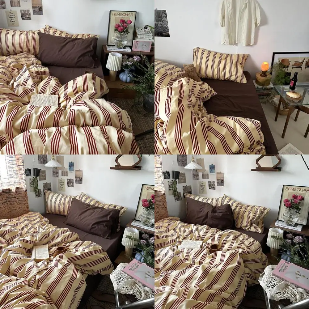 

Винтажный комплект постельного белья из хлопка в красную полоску, размер Queen, 3 предмета, мягкий и дышащий, с застежкой-молнией и узлами для фиксации по углам