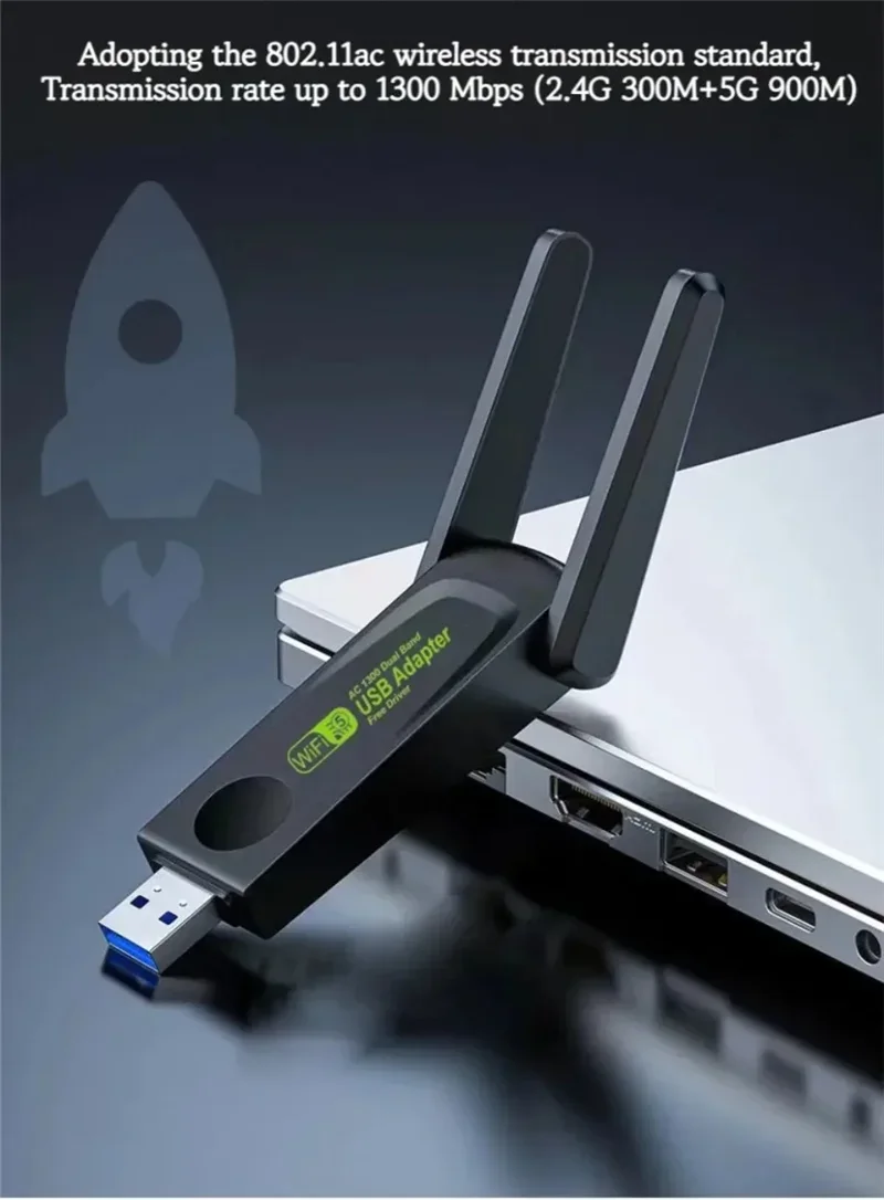 1300Mbps USB3.0 Adapter WiFi Dual Band 2.4G 5Ghz Wireless WiFi Adapter Antenna USB Ethernet NIC Receiver for PCs