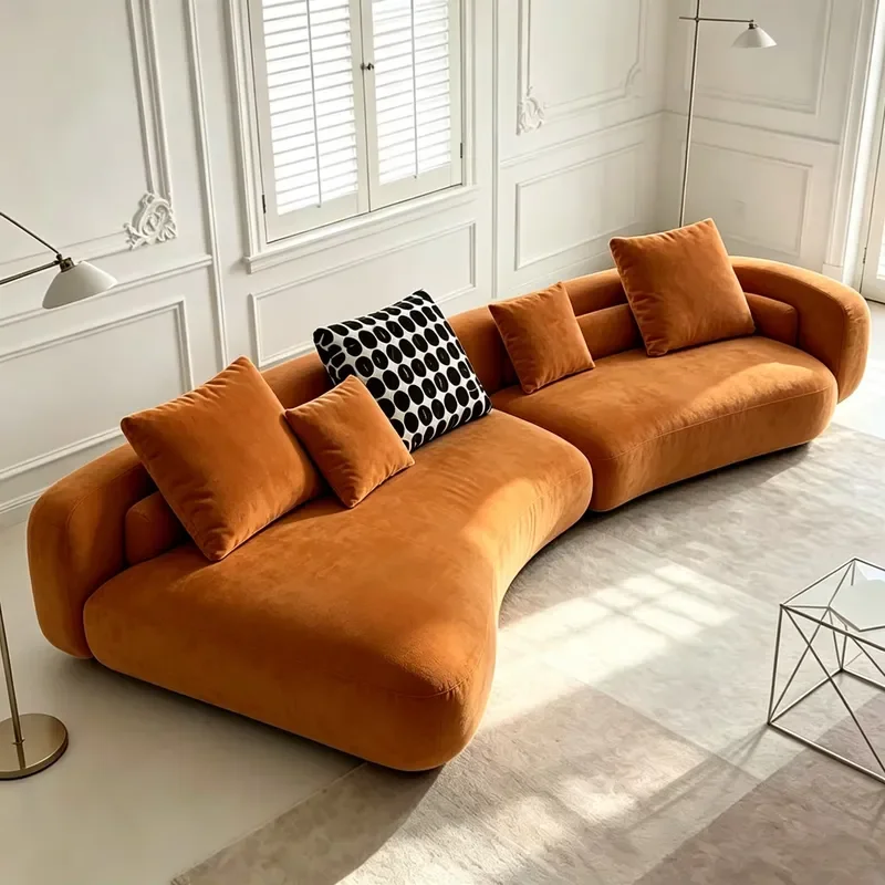 Large Curved Sofa Luxury Cloud Design Washable Fabric Wood Frame Modern Living Room Furniture Set for Home Decor