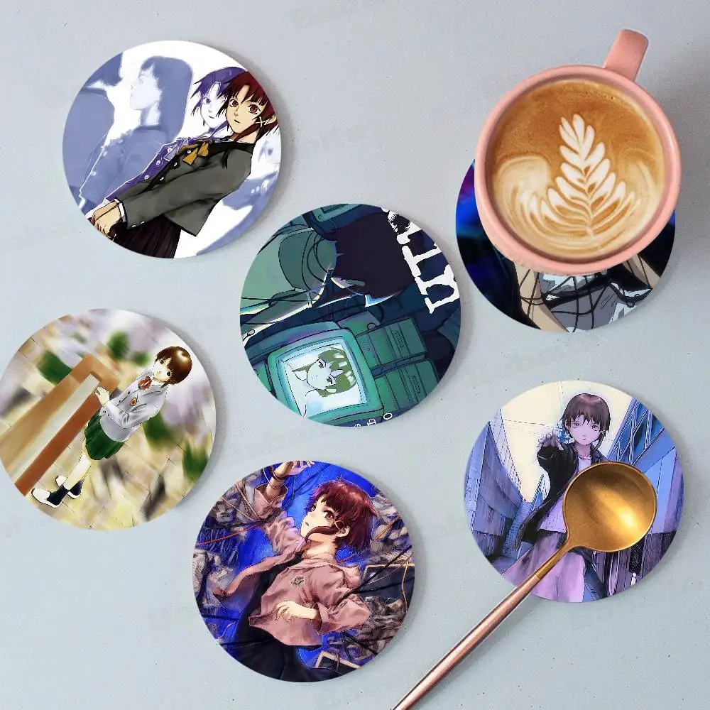 Anime S-Serial Experiments L-lain Wood Coasters Colorful Coaster Non-slip Heat Insulation Coffee Mats Home Accessories Kitchen